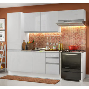 Cozinha Compacta Madesa 100% MDF Acordes Com Armário e Balcão Portas Branco Brilho